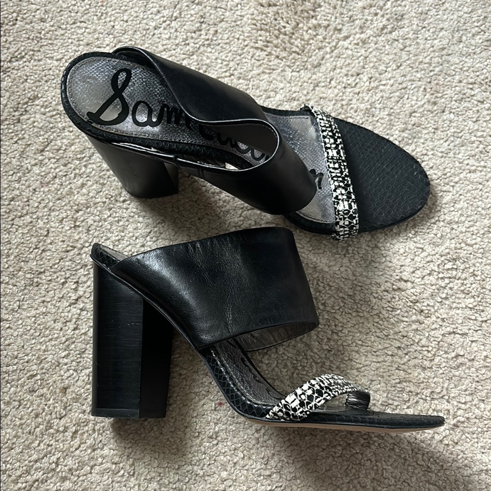 Sam Edelman Black Heeled Sandals with Rhinestone Embellishments